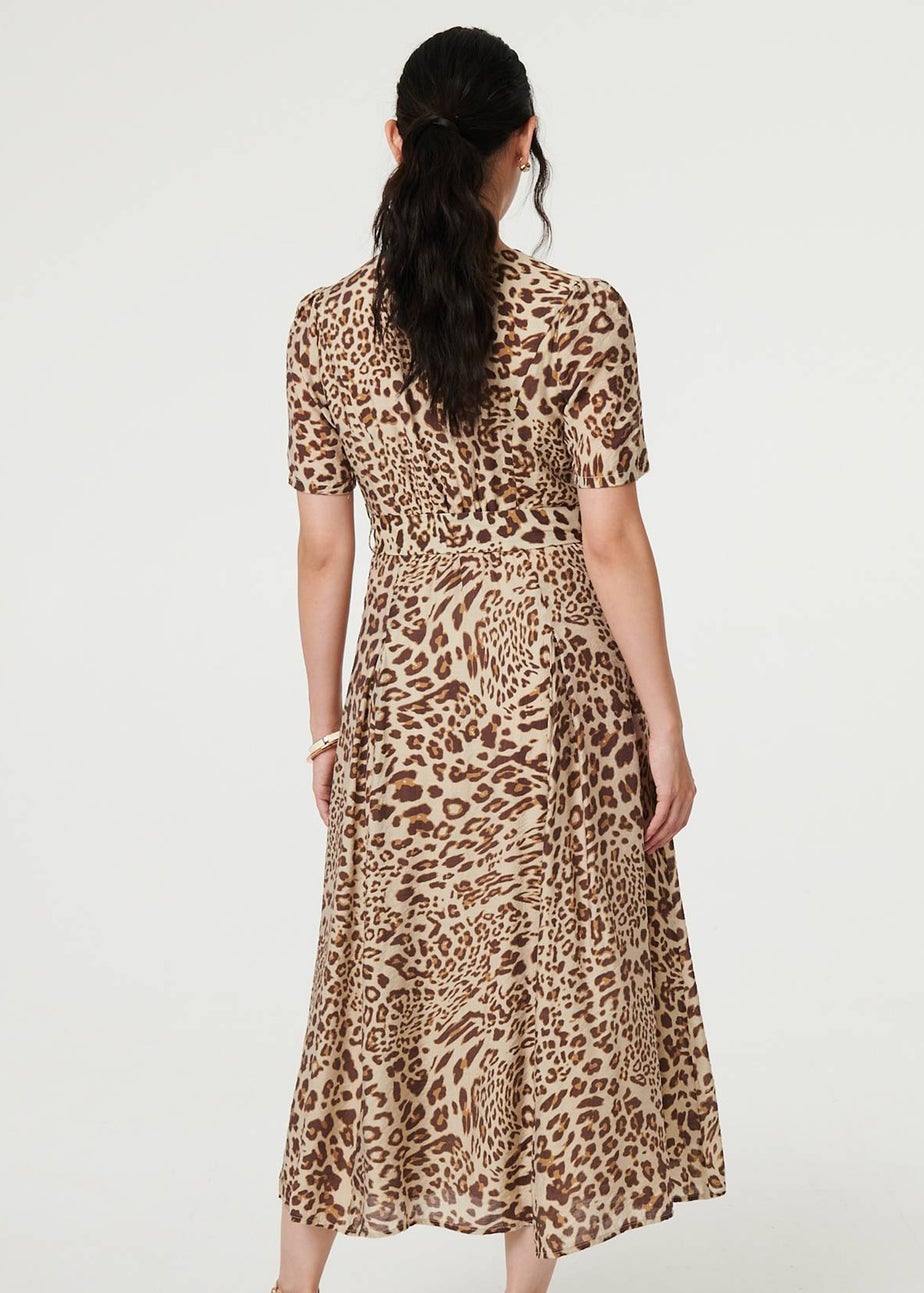 Izabel London Brown Animal Print Belt Detail Midi Dress