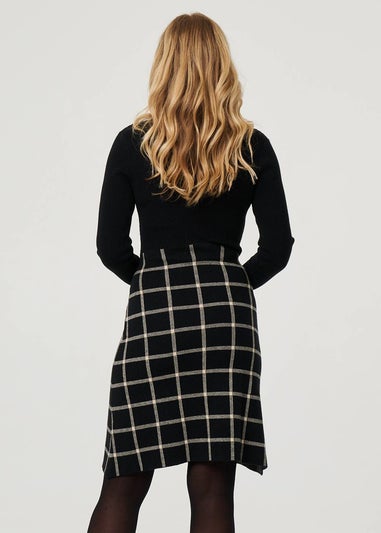 Izabel London Black Checked High Neck Knit Skater Midi Dress