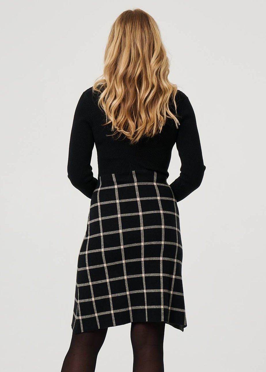 Izabel London Black Checked High Neck Knit Skater Midi Dress