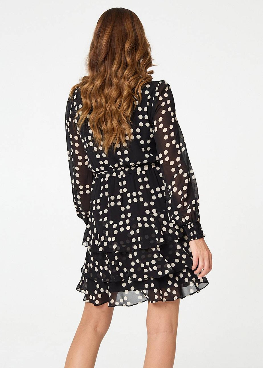 Izabel London Black Polka Dot Semi Sheer Layer Short Dress