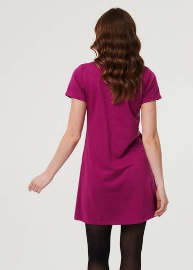 Izabel London Purple Cowl Neck Button Front Short Shift Dress