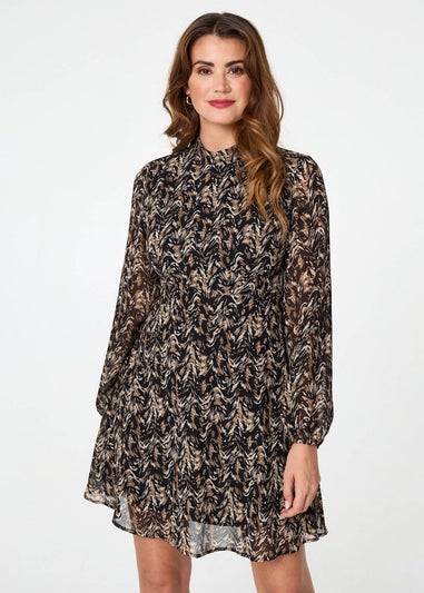 Izabel London Black Abstract Semi Sheer Short Skater Dress