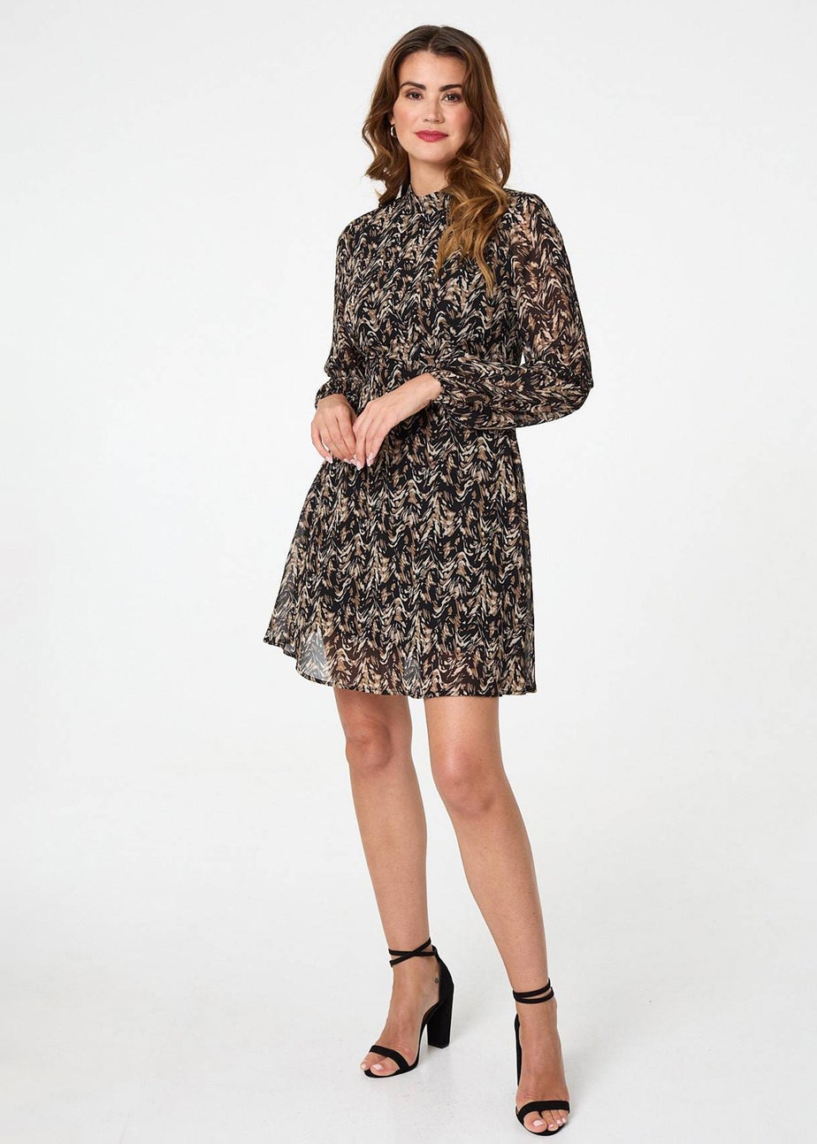 Izabel London Black Abstract Semi Sheer Short Skater Dress