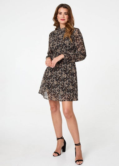 Izabel London Black Abstract Semi Sheer Short Skater Dress