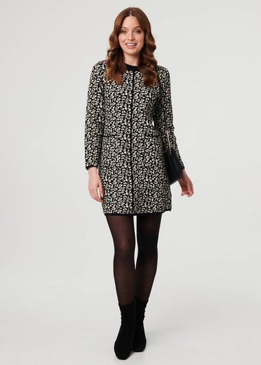 Izabel London Black Animal Print Short Knit Shift Dress