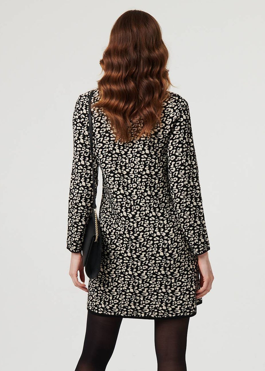 Izabel London Black Animal Print Short Knit Shift Dress