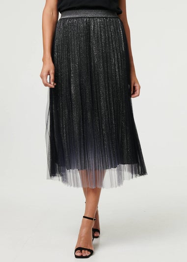 Izabel London Black Sparkly Semi Sheer High Waist Midi Skirt