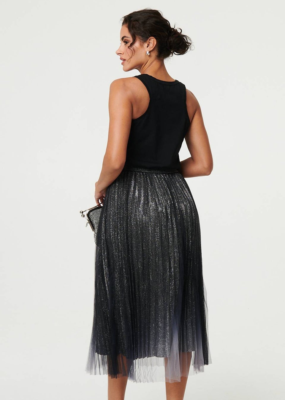Izabel London Black Sparkly Semi Sheer High Waist Midi Skirt