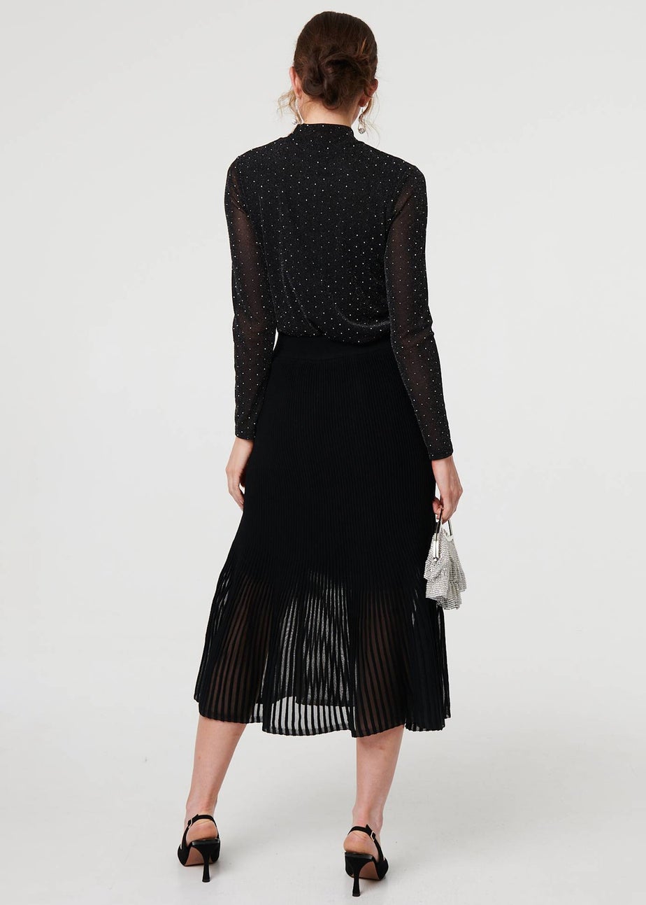 Izabel London Black Semi Sheer Pleat High Waist Midi Skirt