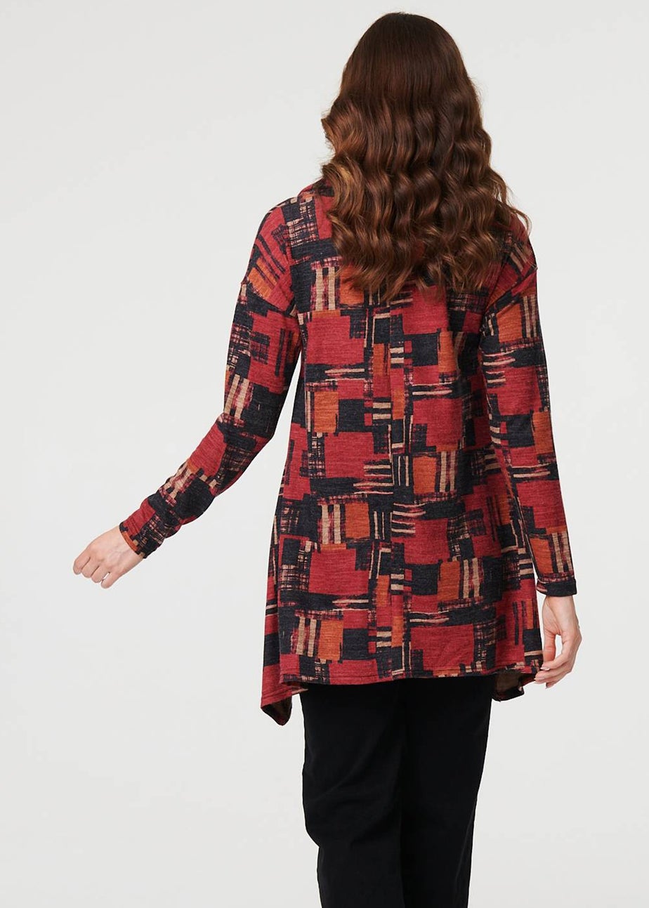 Izabel London Red Printed Long Sleeve Cowl Neck Tunic Top