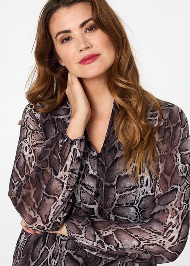 Izabel London Black Printed Long Sleeve Frilled Tunic Shirt