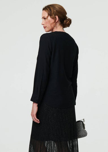 Izabel London Black Floral Embroidered Long Sleeve Top