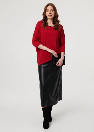 Izabel London Red Asymmetric Zip Hem 3/4 Sleeve Tunic Top