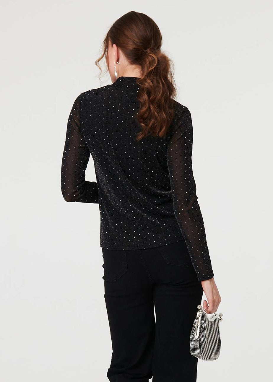 Izabel London Black Sparkly Semi Sheer Textured Mesh Top