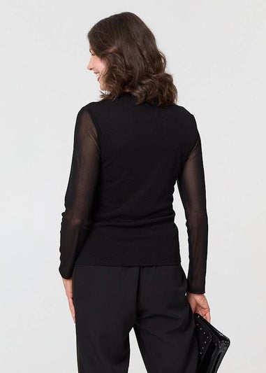 Izabel London Black Sparkly Semi Sheer Long Sleeve Top