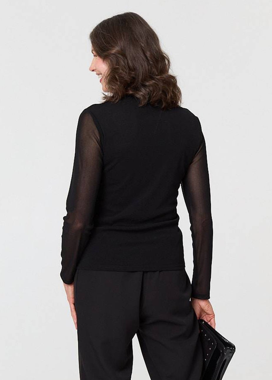 Izabel London Black Sparkly Semi Sheer Long Sleeve Top