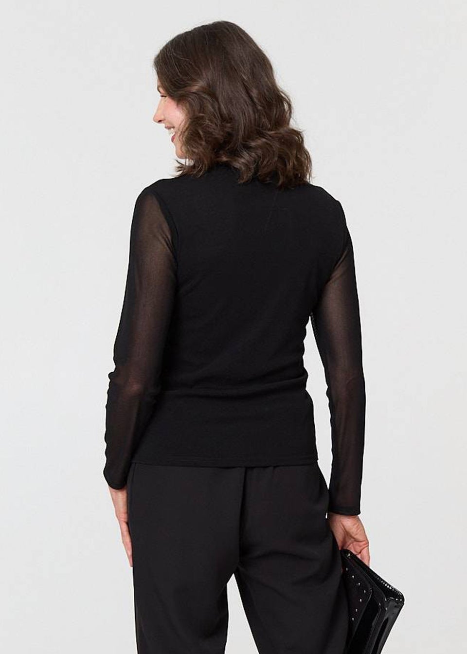 Izabel London Black Sparkly Semi Sheer Long Sleeve Top