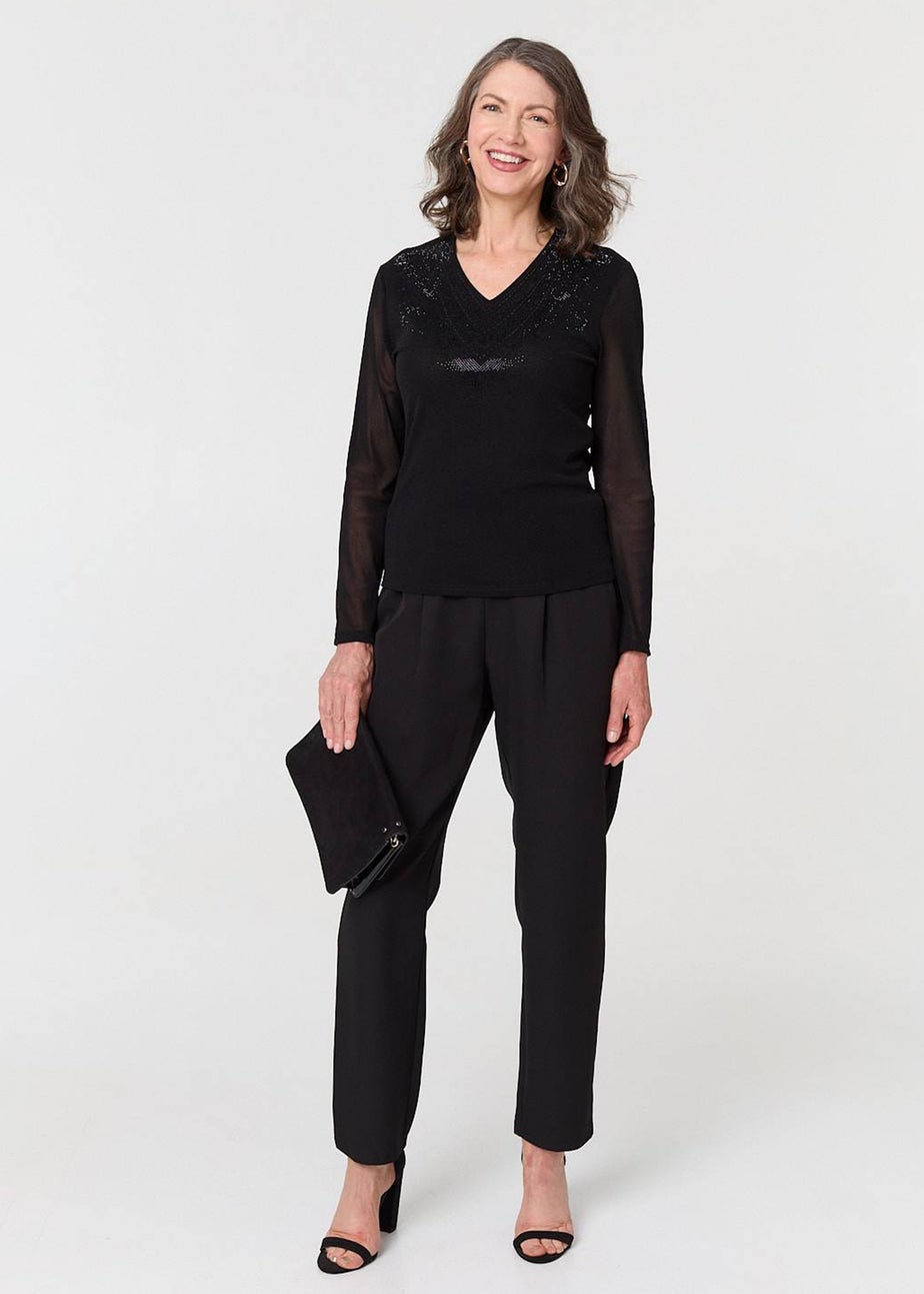 Izabel London Black Sparkly Semi Sheer Long Sleeve Top