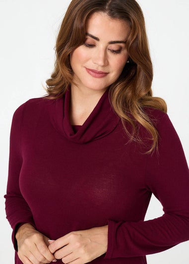 Izabel London Red Cowl Neck Asymmetric Long Sleeve Top