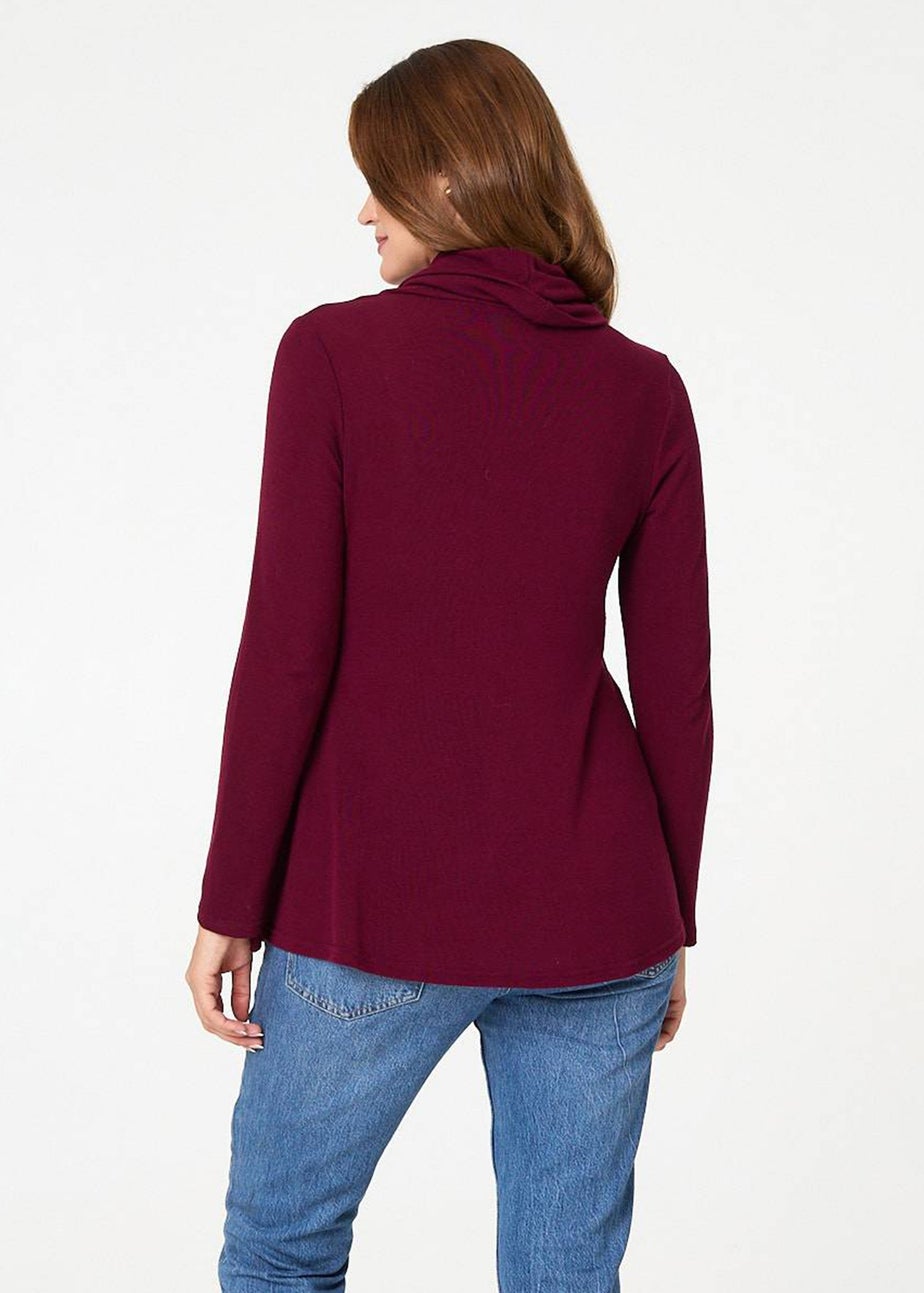 Izabel London Red Cowl Neck Asymmetric Long Sleeve Top