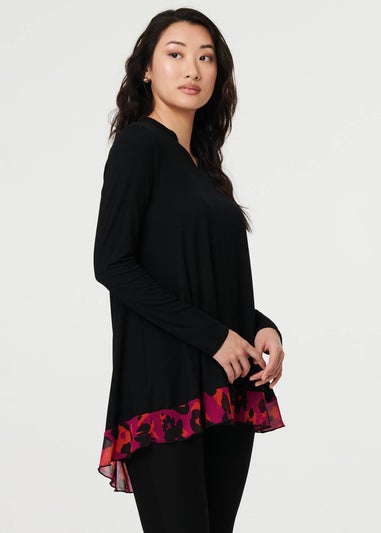 Izabel London Black Animal Print Semi Sheer Relaxed Top