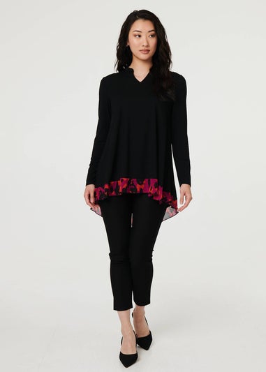 Izabel London Black Animal Print Semi Sheer Relaxed Top