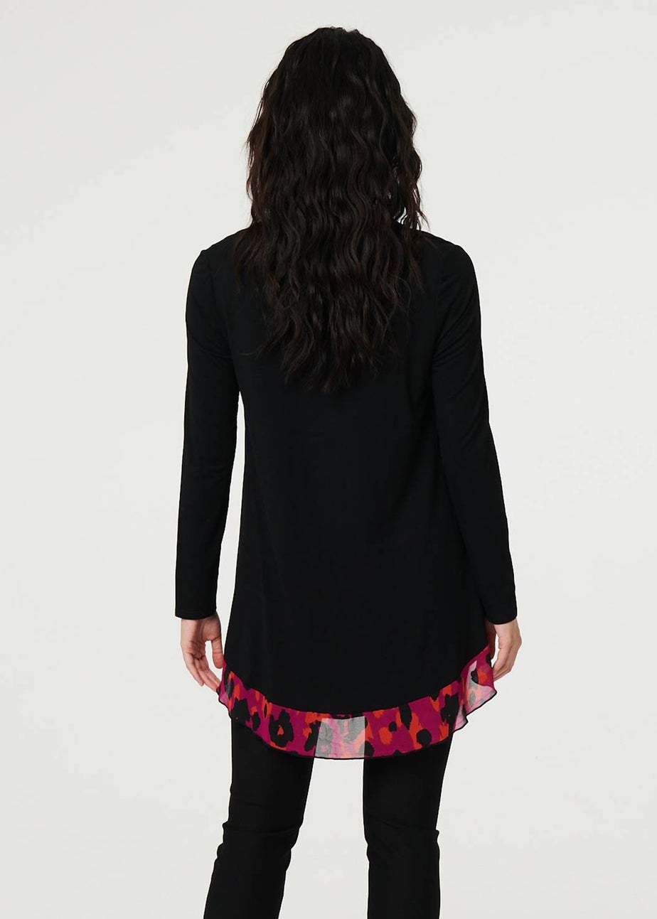 Izabel London Black Animal Print Semi Sheer Relaxed Top