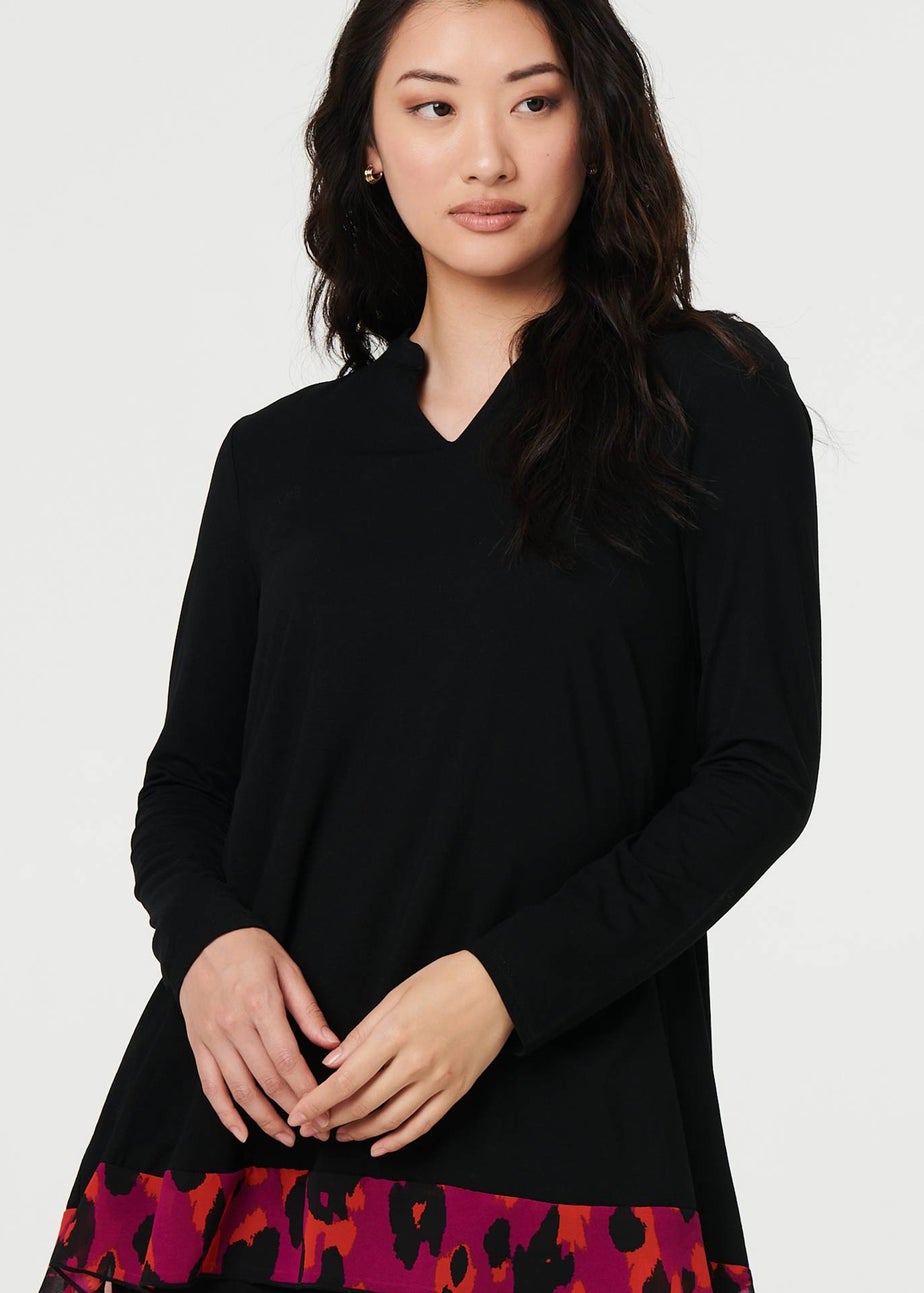 Izabel London Black Animal Print Semi Sheer Relaxed Top