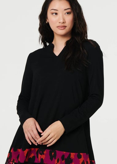 Izabel London Black Animal Print Semi Sheer Relaxed Top