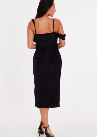 Quiz Black Velvet Floral Midi Dress