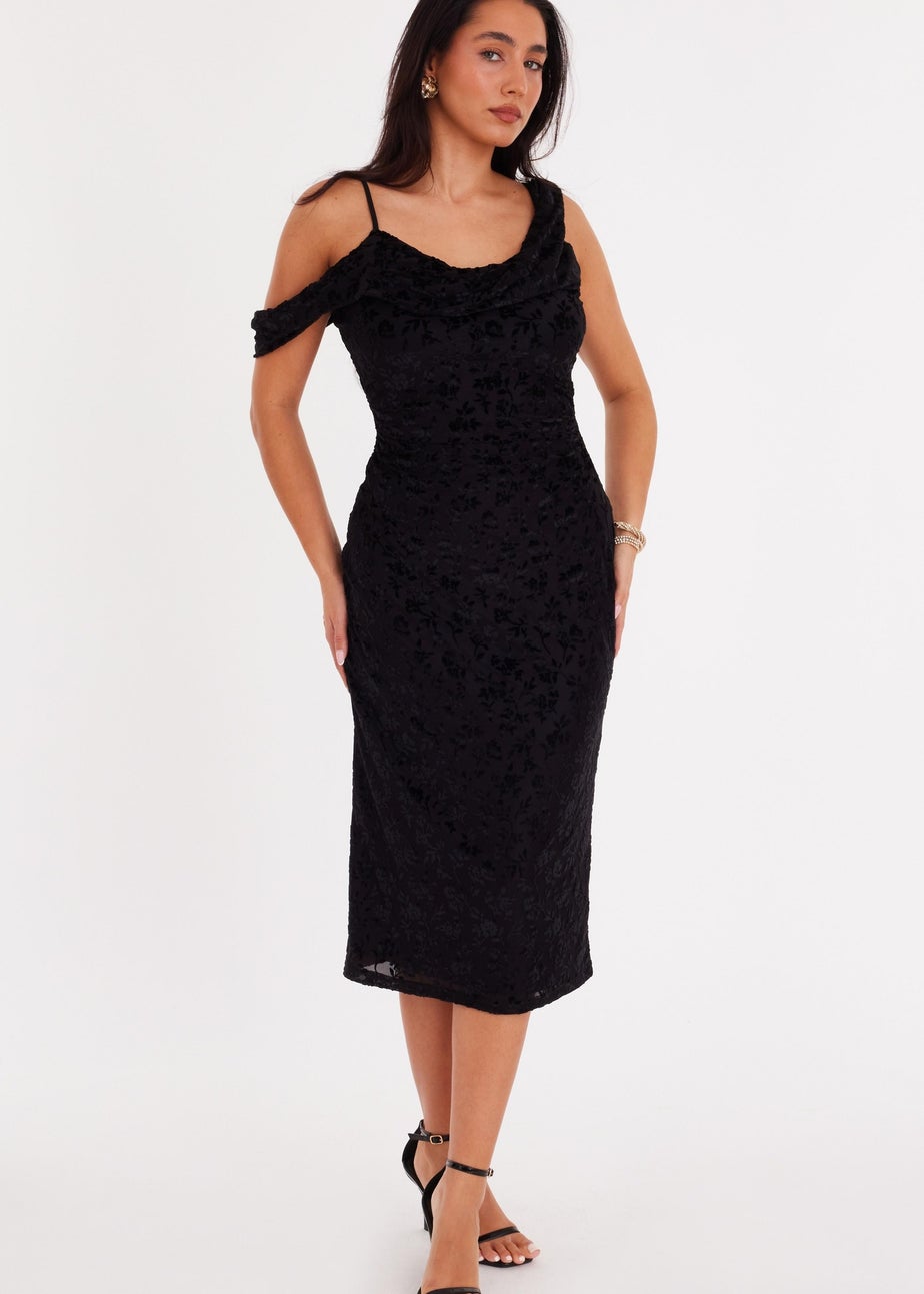 Quiz Black Velvet Floral Midi Dress