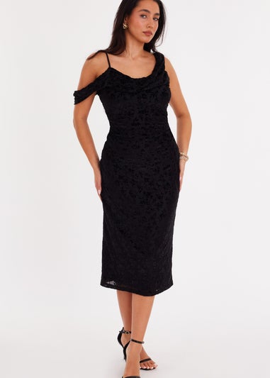 Quiz Black Velvet Floral Midi Dress