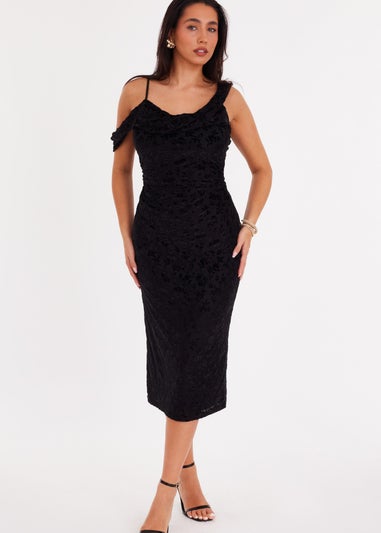 Quiz Black Velvet Floral Midi Dress