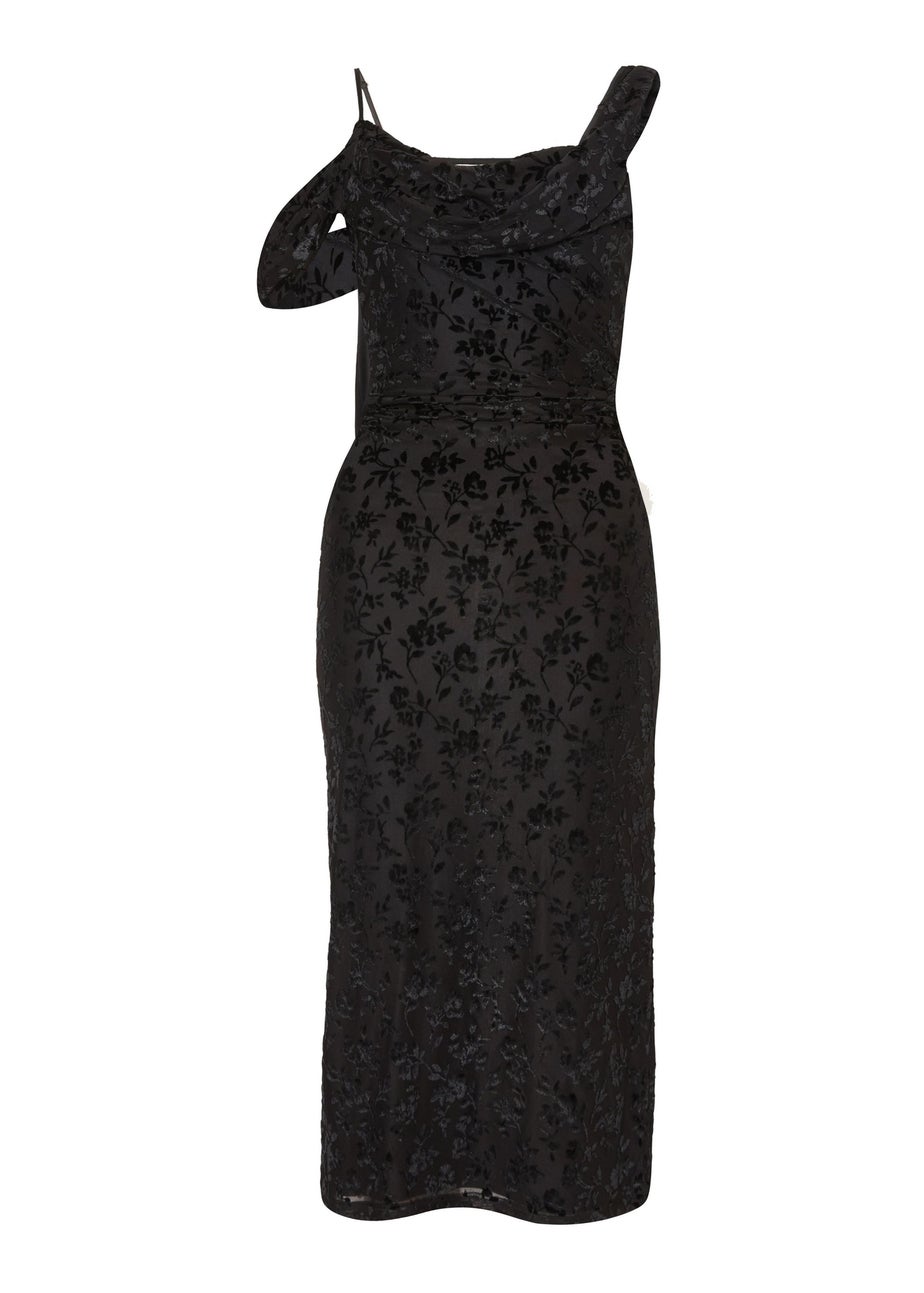 Quiz Black Velvet Floral Midi Dress