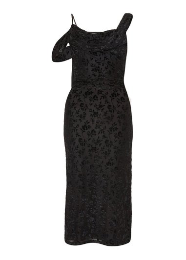 Quiz Black Velvet Floral Midi Dress