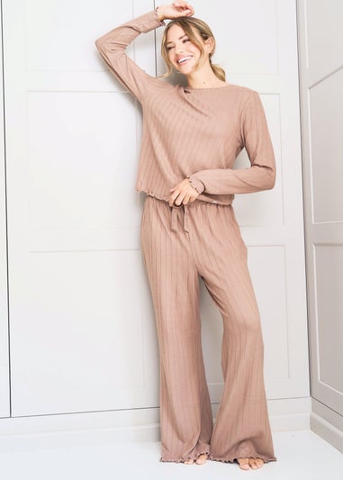 JimJam Brown Ribbed Lounge Set