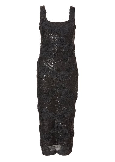 Quiz Black Petite Sequin Applique Midaxi Dress