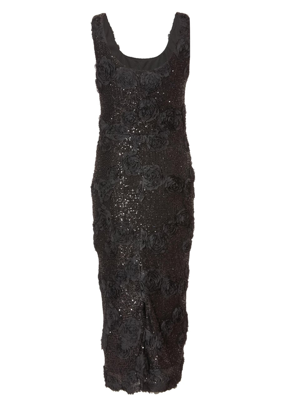 Quiz Black Petite Sequin Applique Midaxi Dress