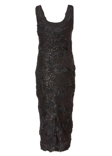 Quiz Black Petite Sequin Applique Midaxi Dress