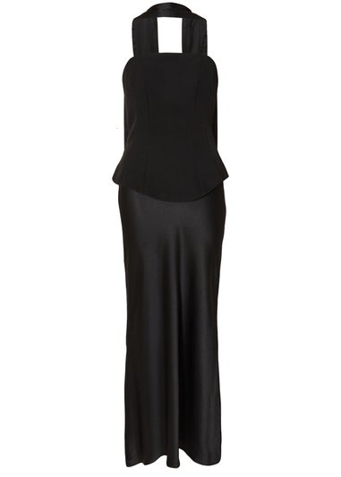 Quiz Black Petite Satin Hem Midaxi Dress