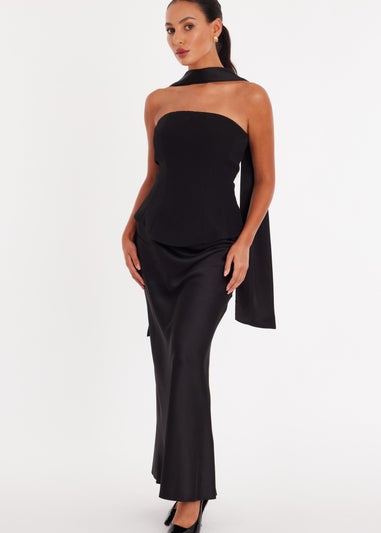 Quiz Black Petite Satin Hem Midaxi Dress