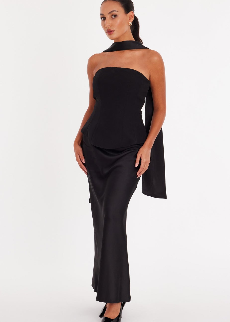 Quiz Black Petite Satin Hem Midaxi Dress