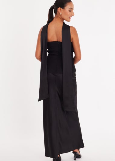 Quiz Black Petite Satin Hem Midaxi Dress