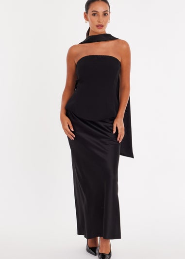 Quiz Black Petite Satin Hem Midaxi Dress