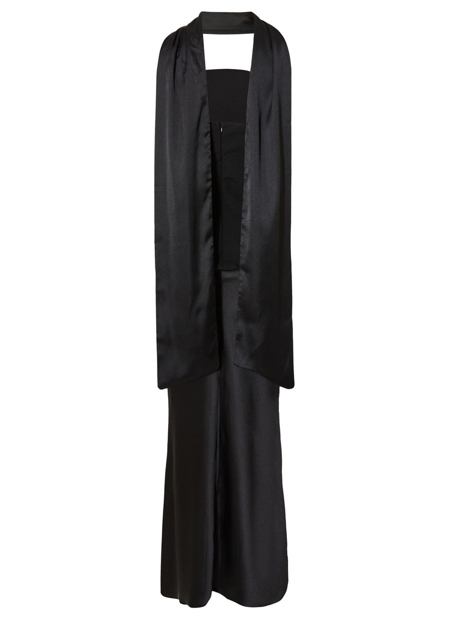 Quiz Black Petite Satin Hem Midaxi Dress