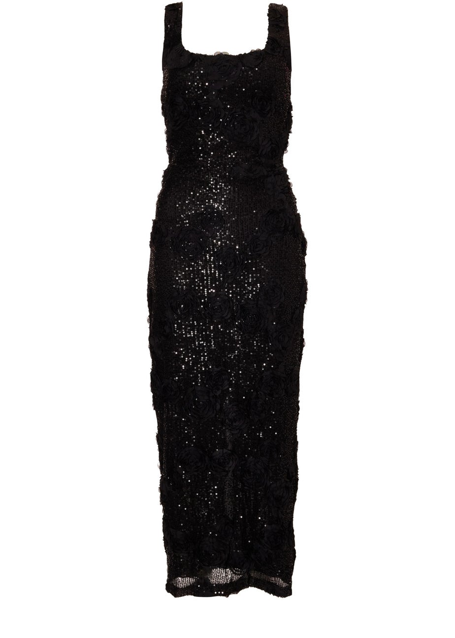Quiz Black Sequin Applique Midaxi Dress