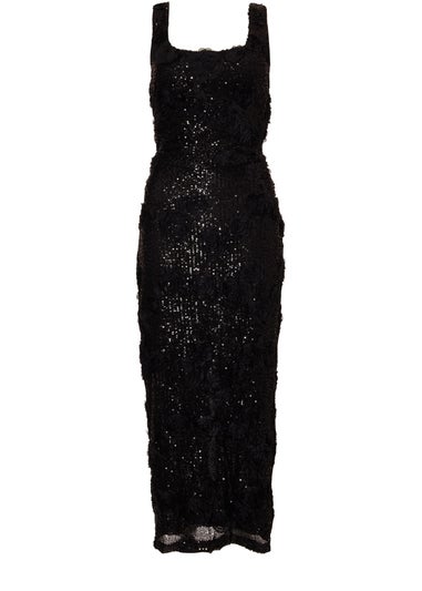 Quiz Black Sequin Applique Midaxi Dress