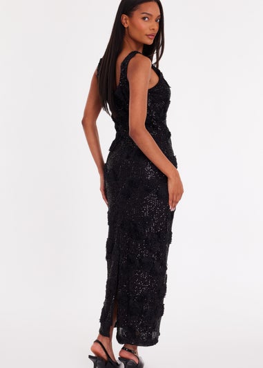 Quiz Black Sequin Applique Midaxi Dress