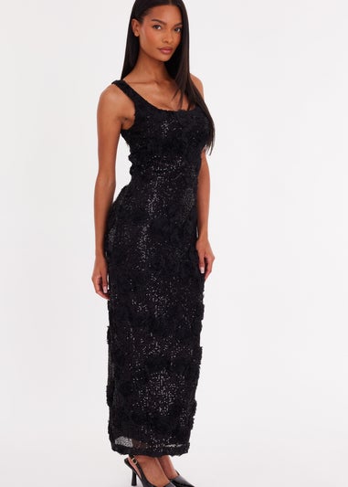 Quiz Black Sequin Applique Midaxi Dress