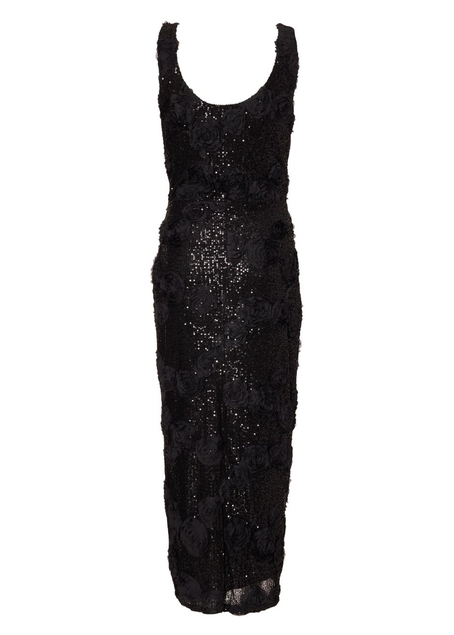 Quiz Black Sequin Applique Midaxi Dress
